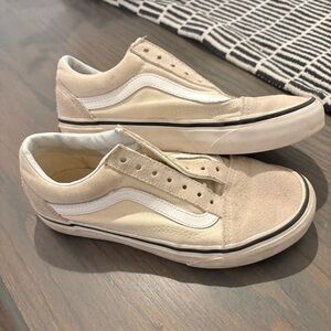 Beige and White Low-Top Vans Sneakers